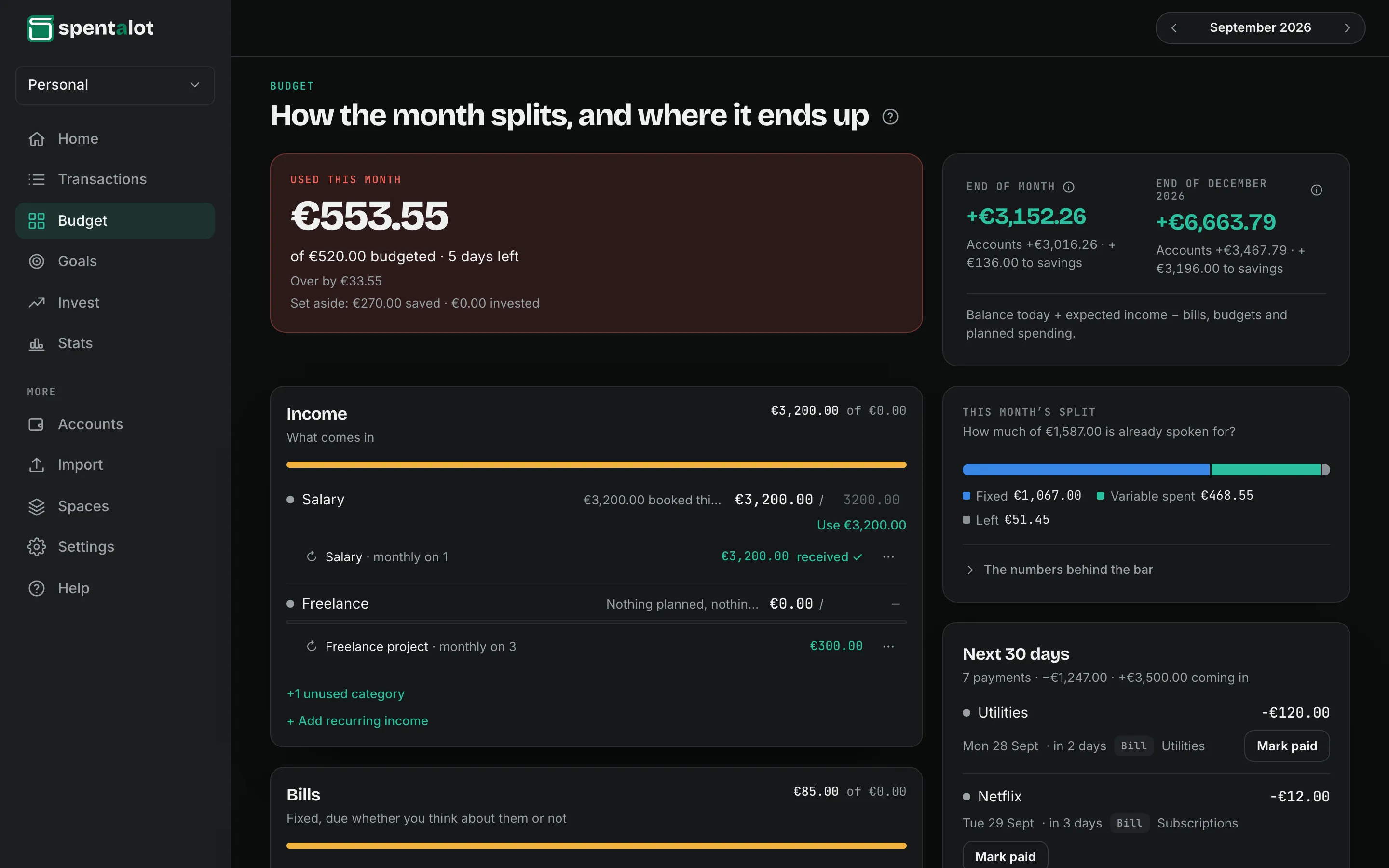 The Budget page of Spentalot on a laptop
