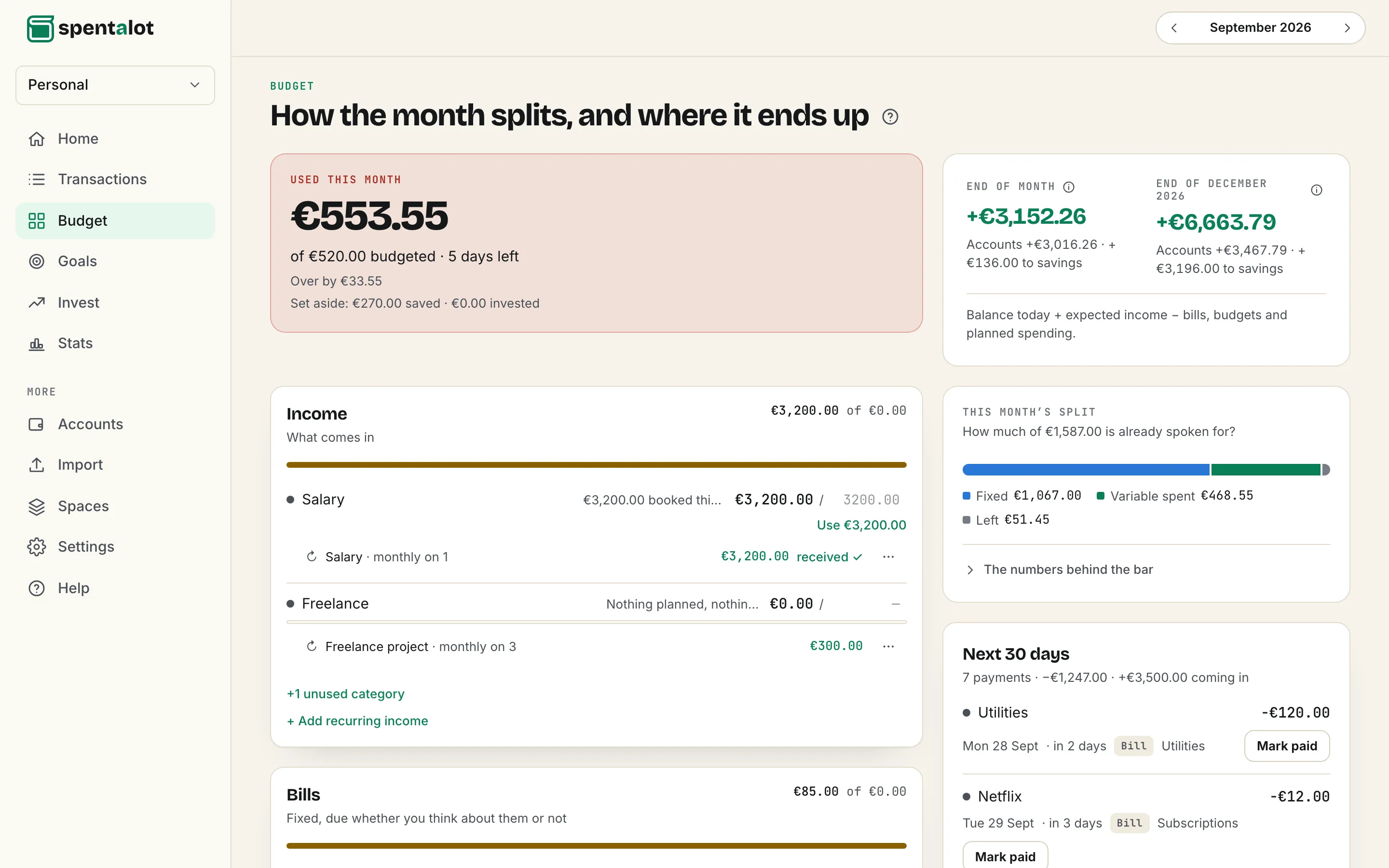 The Budget page of Spentalot on a laptop
