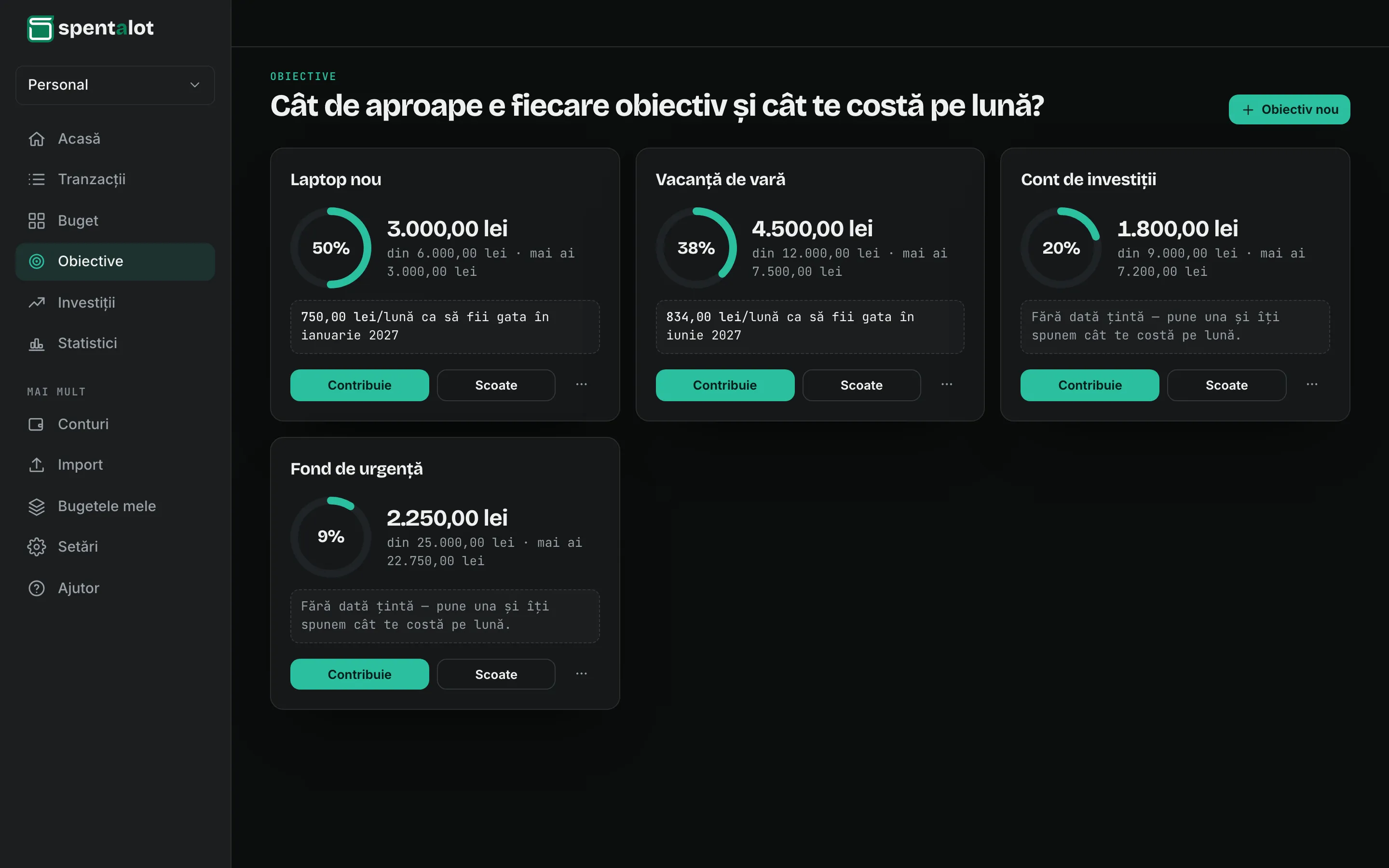 Obiectivele din Spentalot pe laptop: Laptop nou, 3.000,00 lei din 6.000,00 lei