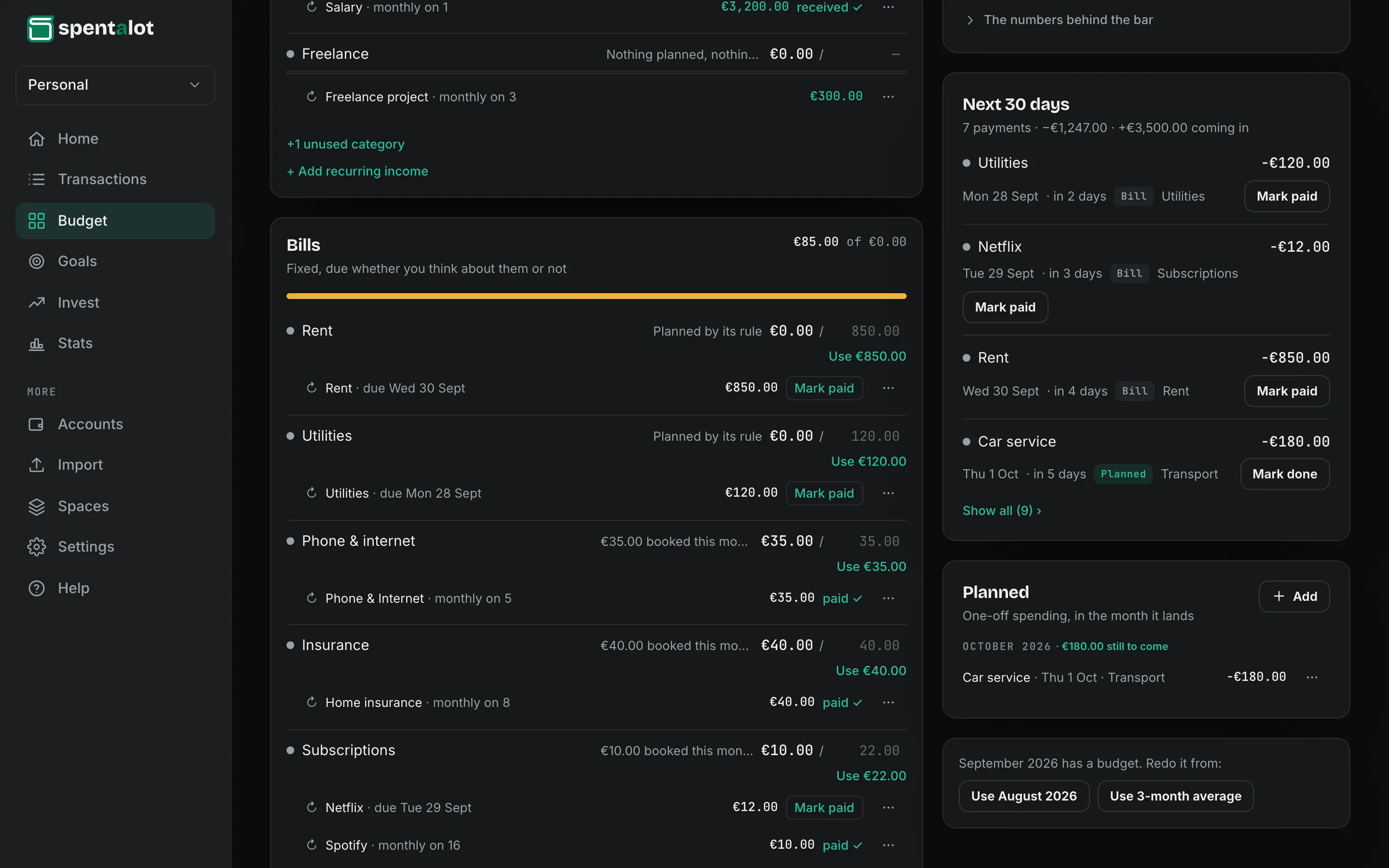 Spentalot Budget on a laptop: where the month ends, and the next 30 days in order