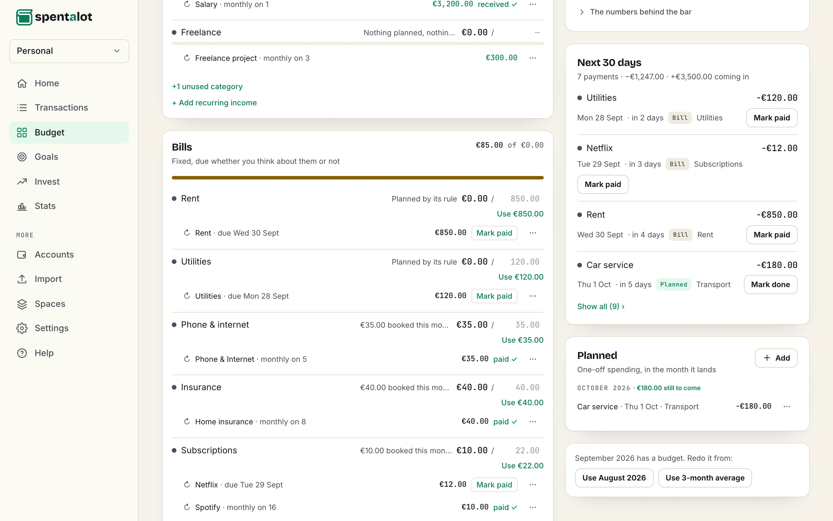 Spentalot Budget on a laptop: where the month ends, and the next 30 days in order