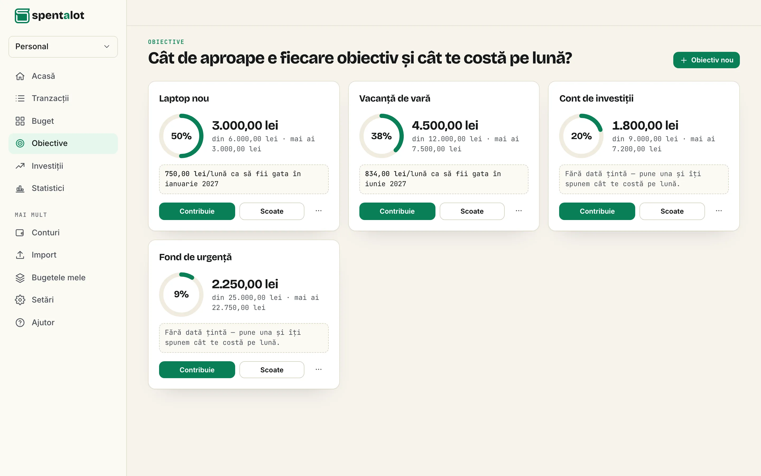 Obiectivele din Spentalot pe laptop: Laptop nou, 3.000,00 lei din 6.000,00 lei