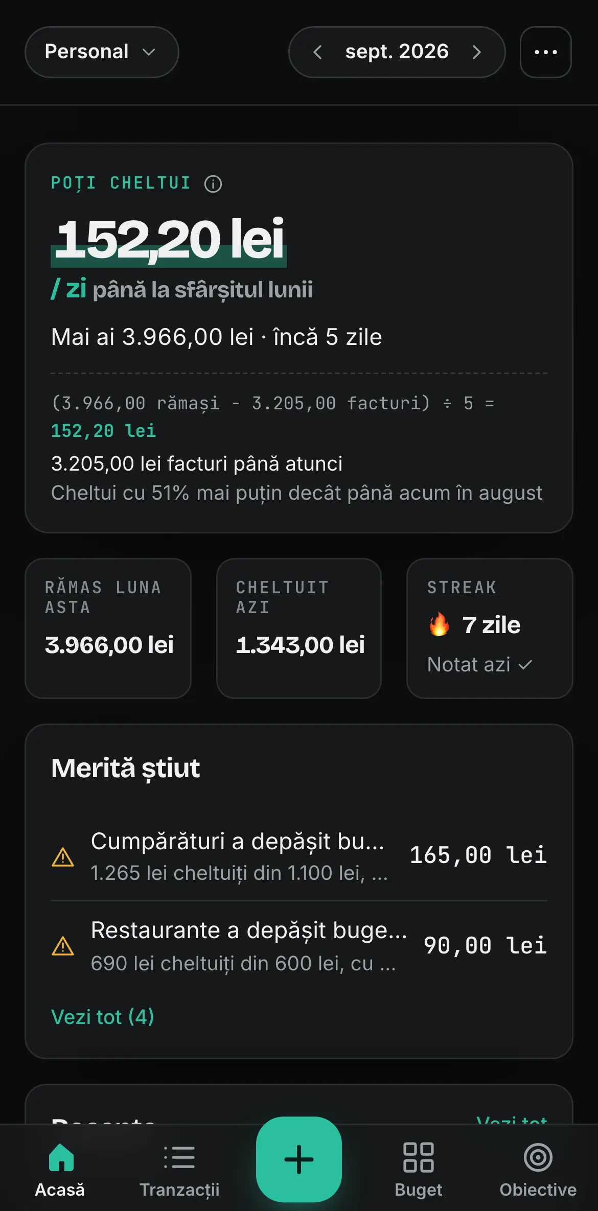 Ecranul Acasă din Spentalot pe iPhone: 152,20 lei pe zi de cheltuit până la sfârșitul lunii