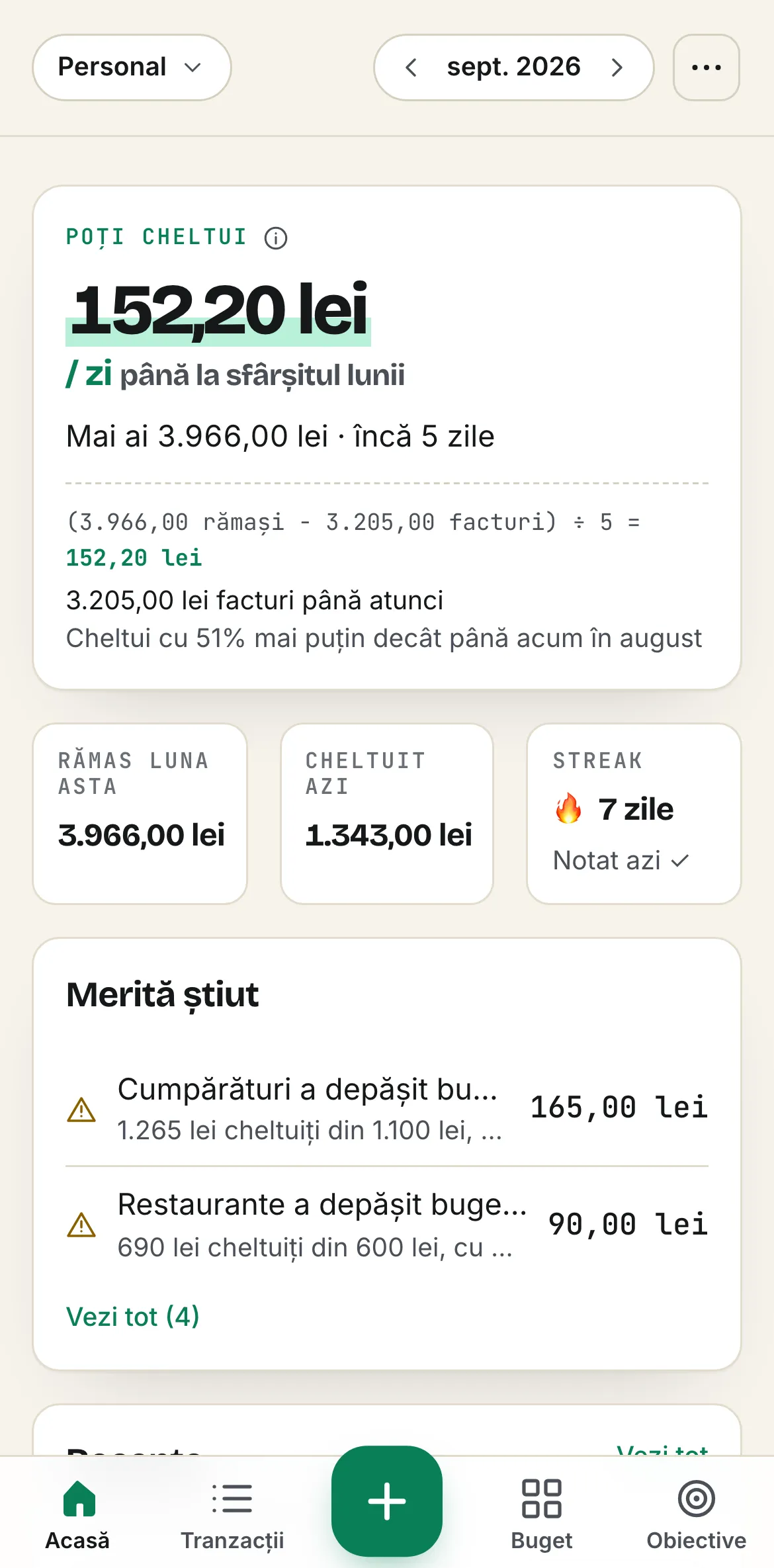 Ecranul Acasă din Spentalot pe iPhone: 152,20 lei pe zi de cheltuit până la sfârșitul lunii