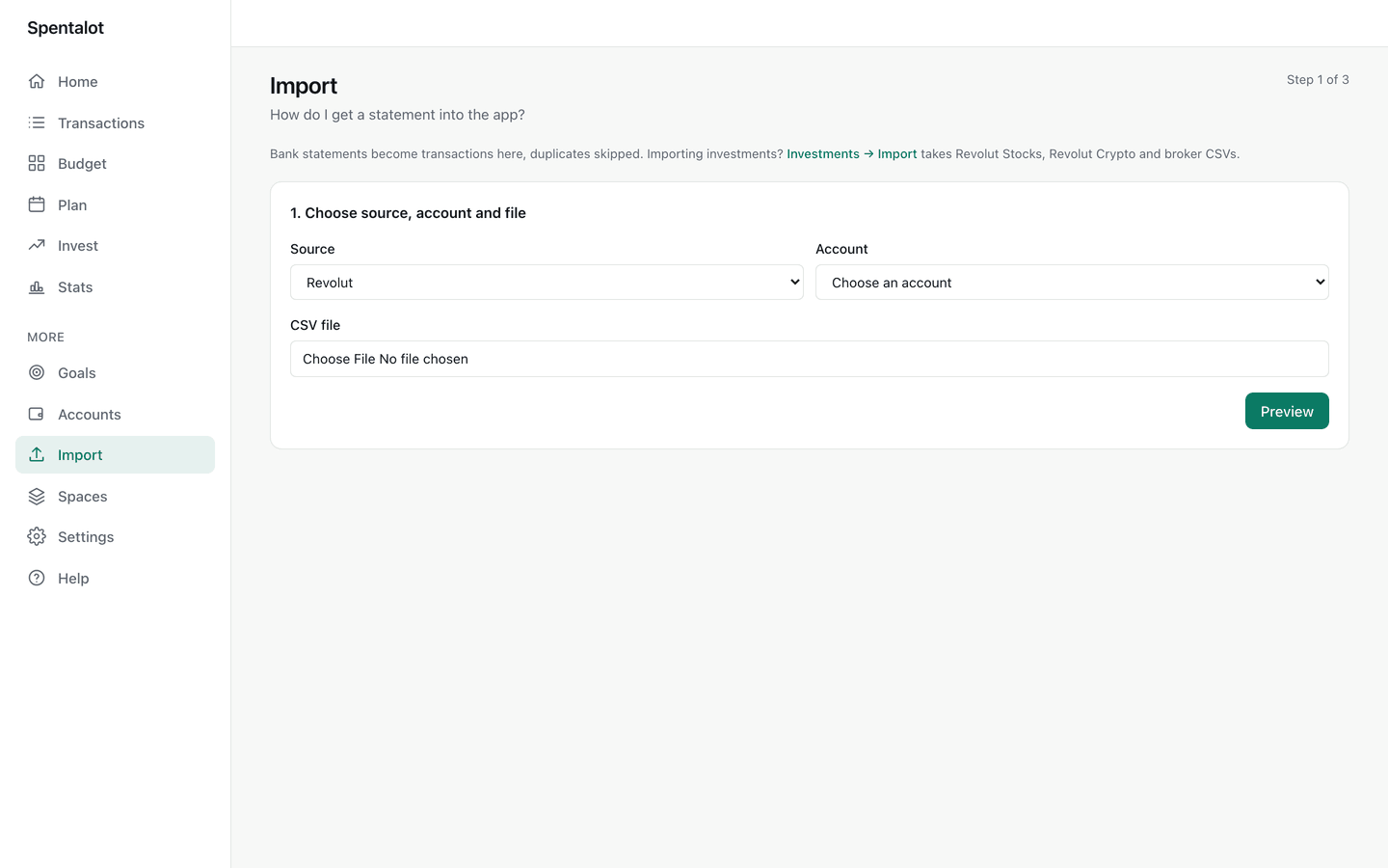 Import — A bank statement in, categorised entries out.