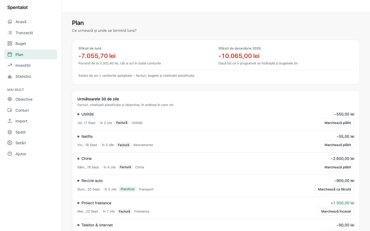 Plan — Salariu, facturi și planuri unice.